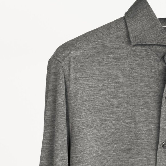 Brunello Cucinelli Dark Grey Silk & Cotton Jersey Button-Up Basic Fit Shirt - Picture 4 of 12